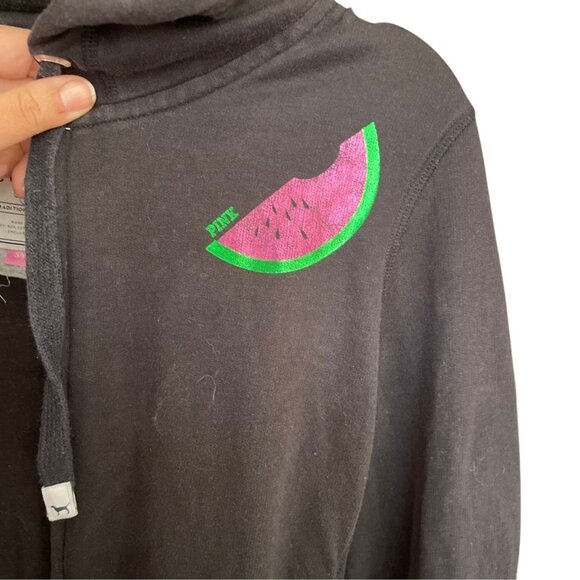 RARE Vintage VS PINK Black Full Zip Hoodie Watermelon Patch Y2K S - Picture 2 of 10